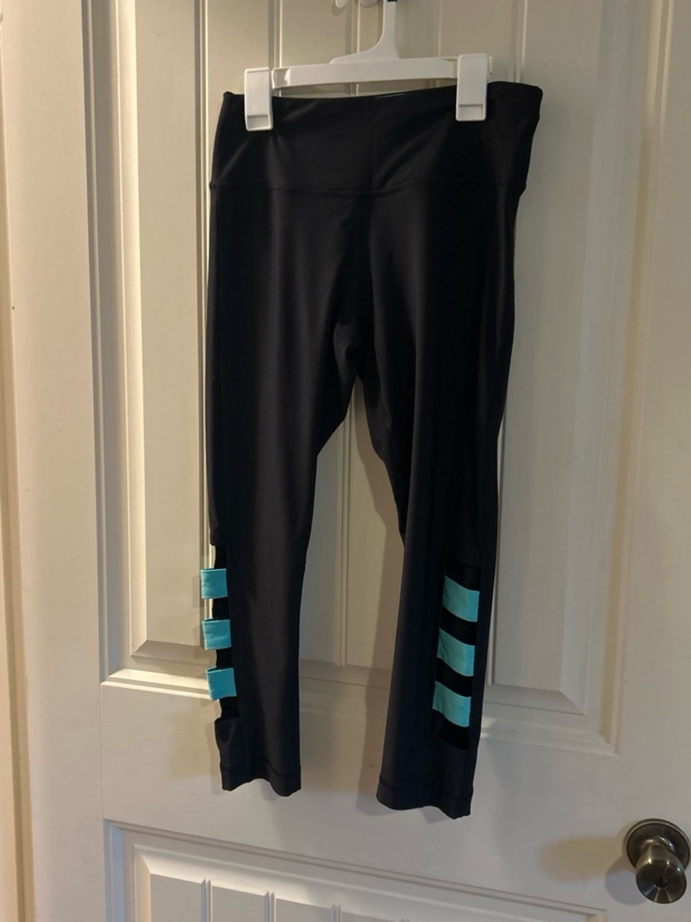 Velocity Black Leggings with Teal Accent Stripes